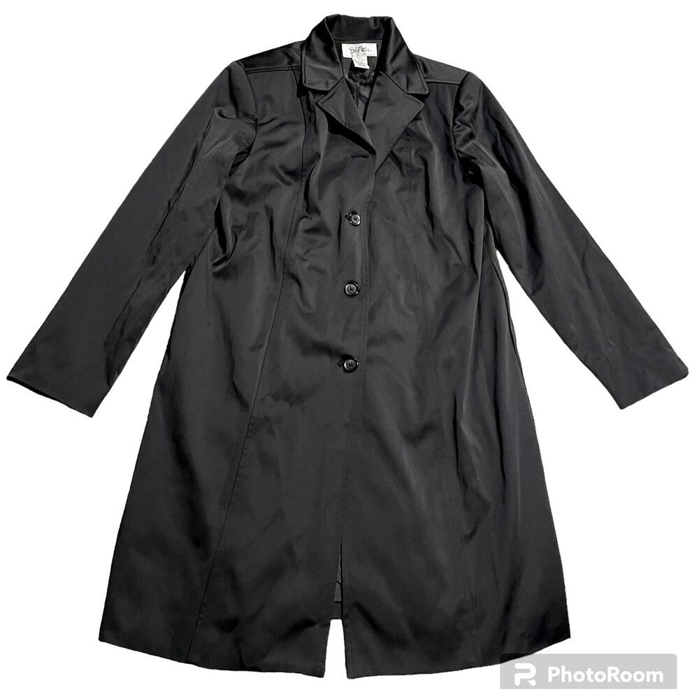 VTG Bob Mackie Studio Trench Coat Button Front Womens Sz 8 Black Pockets Jacket